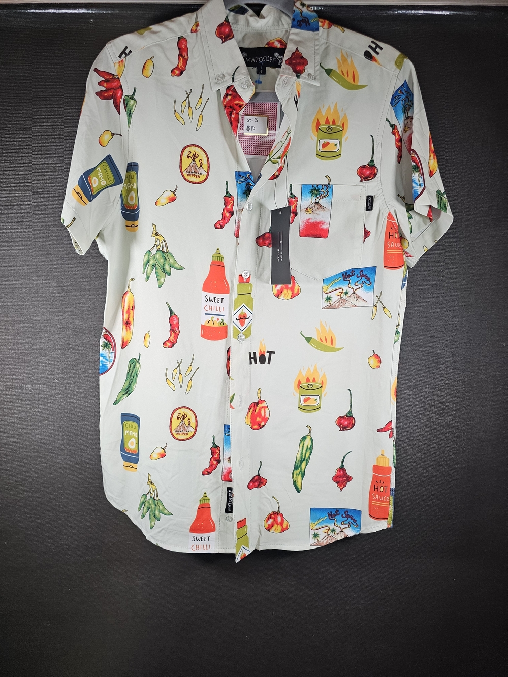 Matosurf Casual White Short-Sleeve Chili Print Button-Down Shirt
